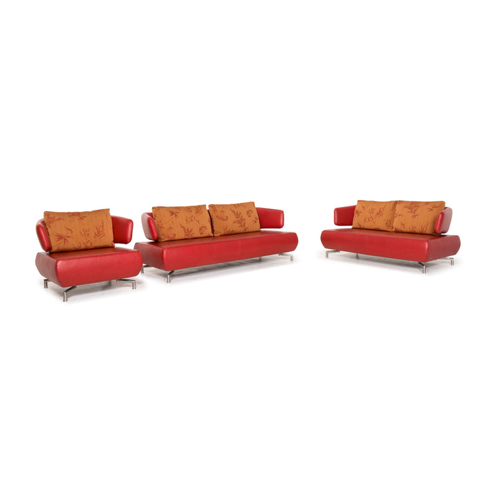 Koinor leather sofa set red 1x three-seater 1x two-seater 1x armchair #12727