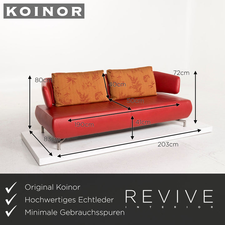 Koinor Leder Sofa Rot Dreisitzer Couch #12338