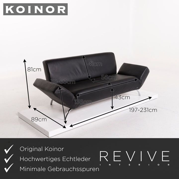 Koinor Leather Sofa Black Three Seater #12298