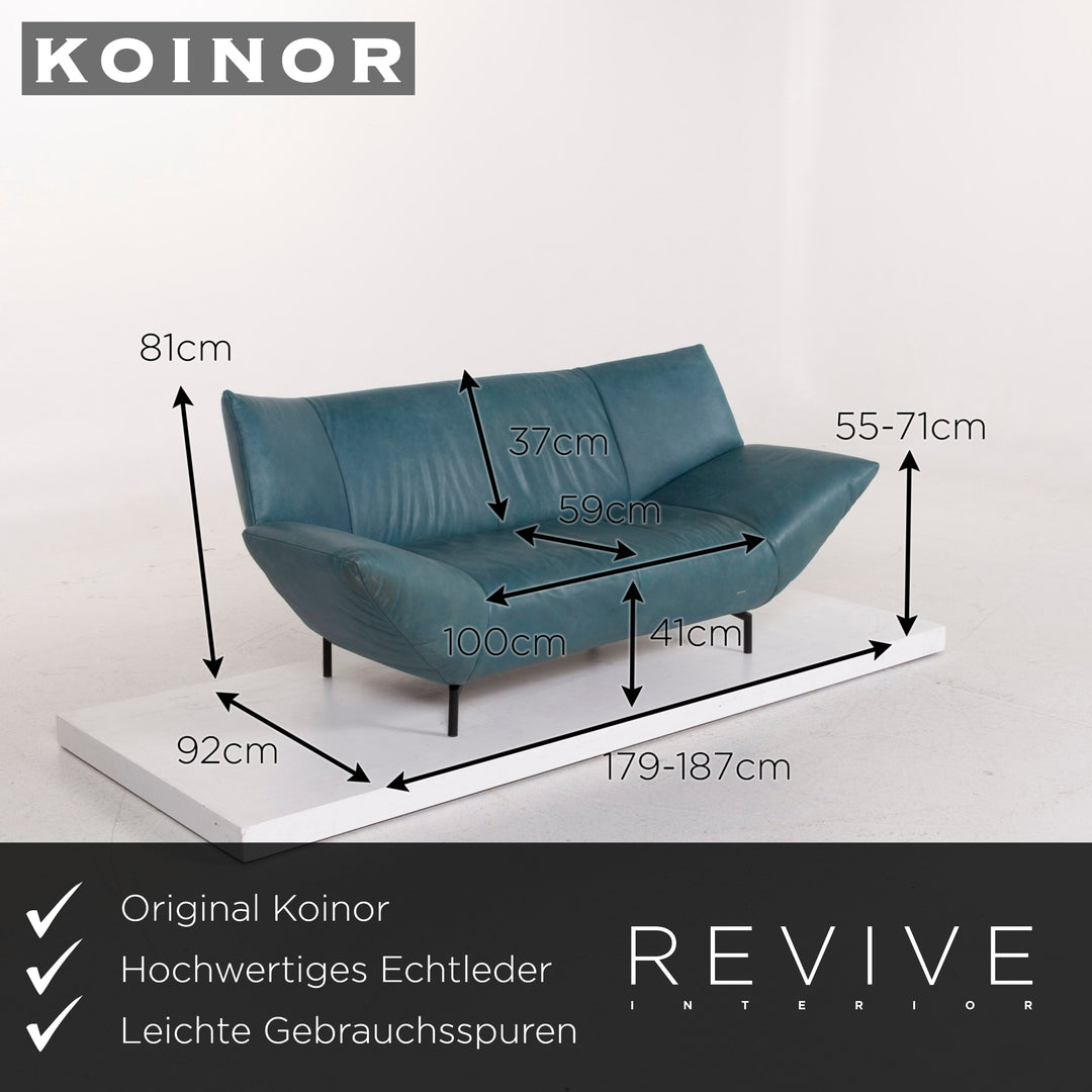 Koinor Leather Sofa Turquoise Blue Green Two Seater #12189