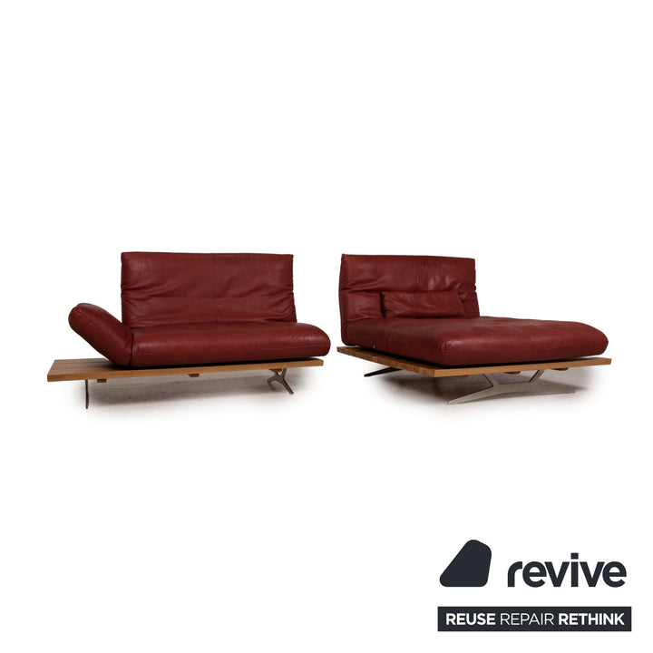 Koinor Marylin Leder Sofa Garnitur Rot Ecksofa Hocker Couch Funktion