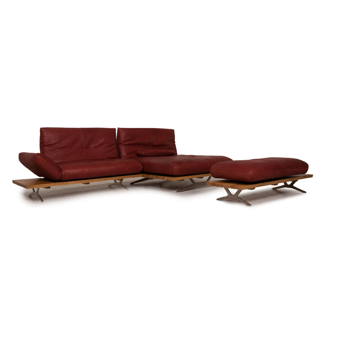 Koinor Marylin Leder Sofa Garnitur Rot Ecksofa Hocker Couch Funktion