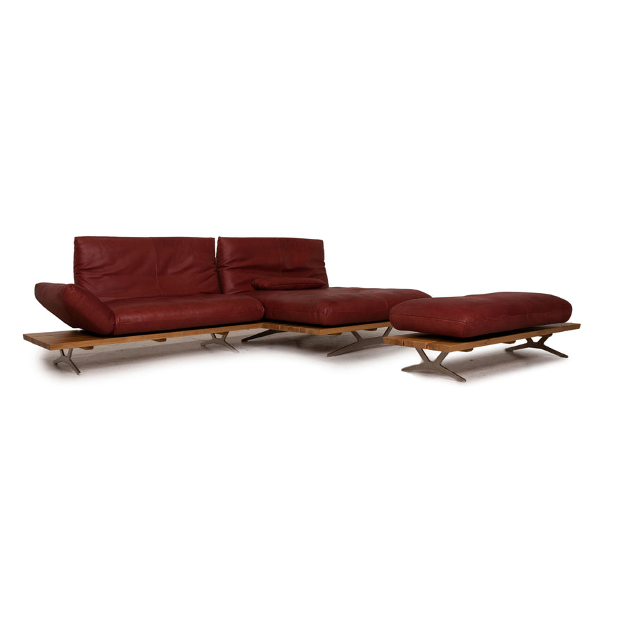 Koinor Marylin ensemble de canapé en cuir rouge canapé d'angle tabouret fonction de canapé