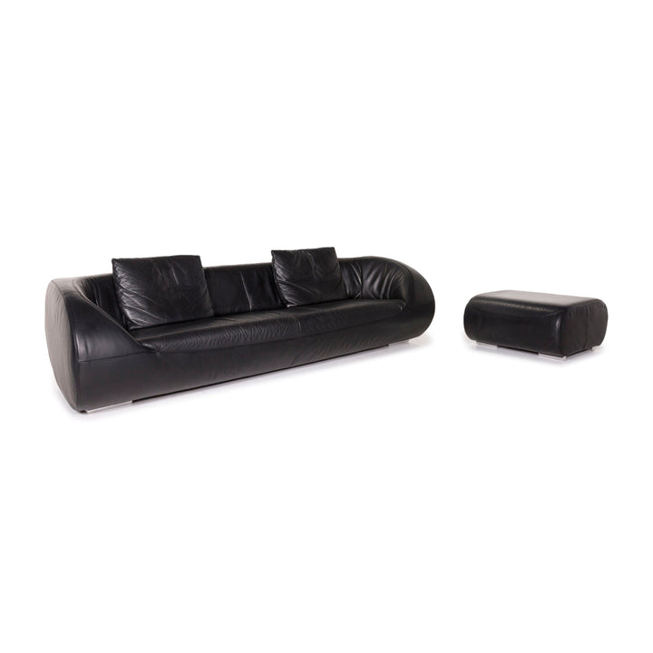 Koinor Pearl leather sofa set black 1x three-seater 1x stool #12614