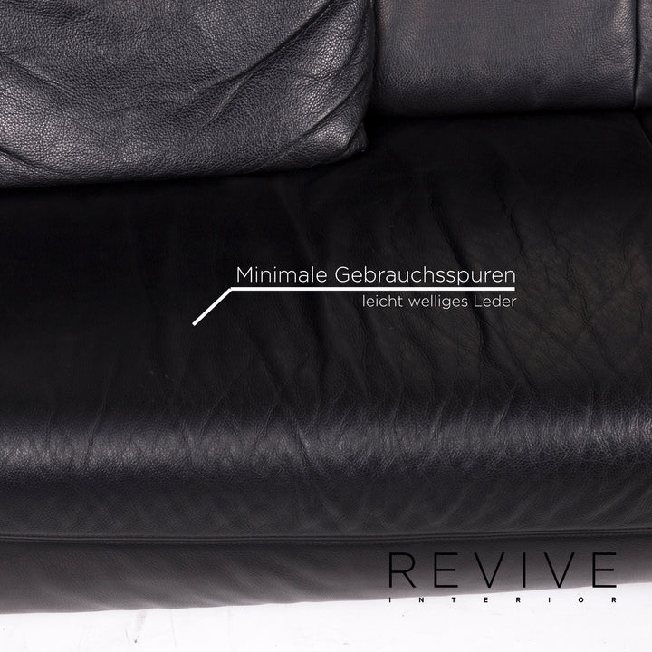 Koinor Pearl leather sofa set black 1x three-seater 1x stool #12614