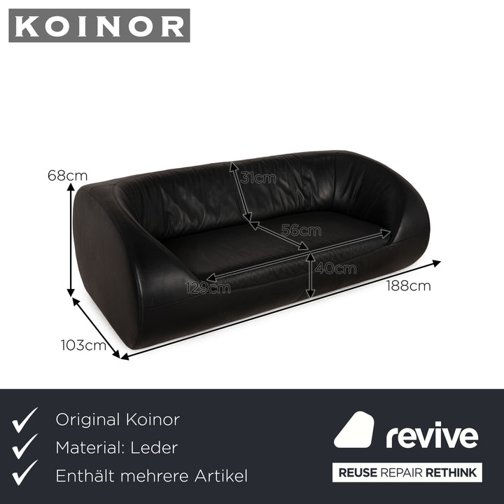 Koinor Pearl Leder Sofa Garnitur Schwarz Dreisitzer Zweisitzer Sofa Couch