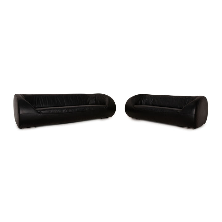 Koinor Pearl Leder Sofa Garnitur Schwarz Dreisitzer Zweisitzer Sofa Couch