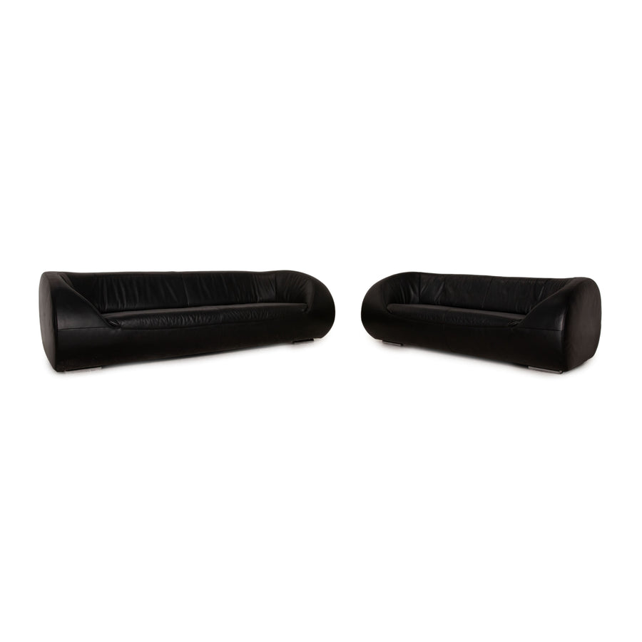 Koinor Pearl Leder Sofa Garnitur Schwarz Dreisitzer Zweisitzer Sofa Couch