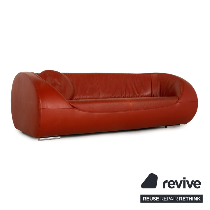 Koinor Pearl Leather Sofa Orange Three Seater Couch
