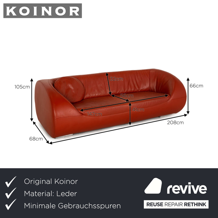 Koinor Pearl Leather Sofa Orange Three Seater Couch