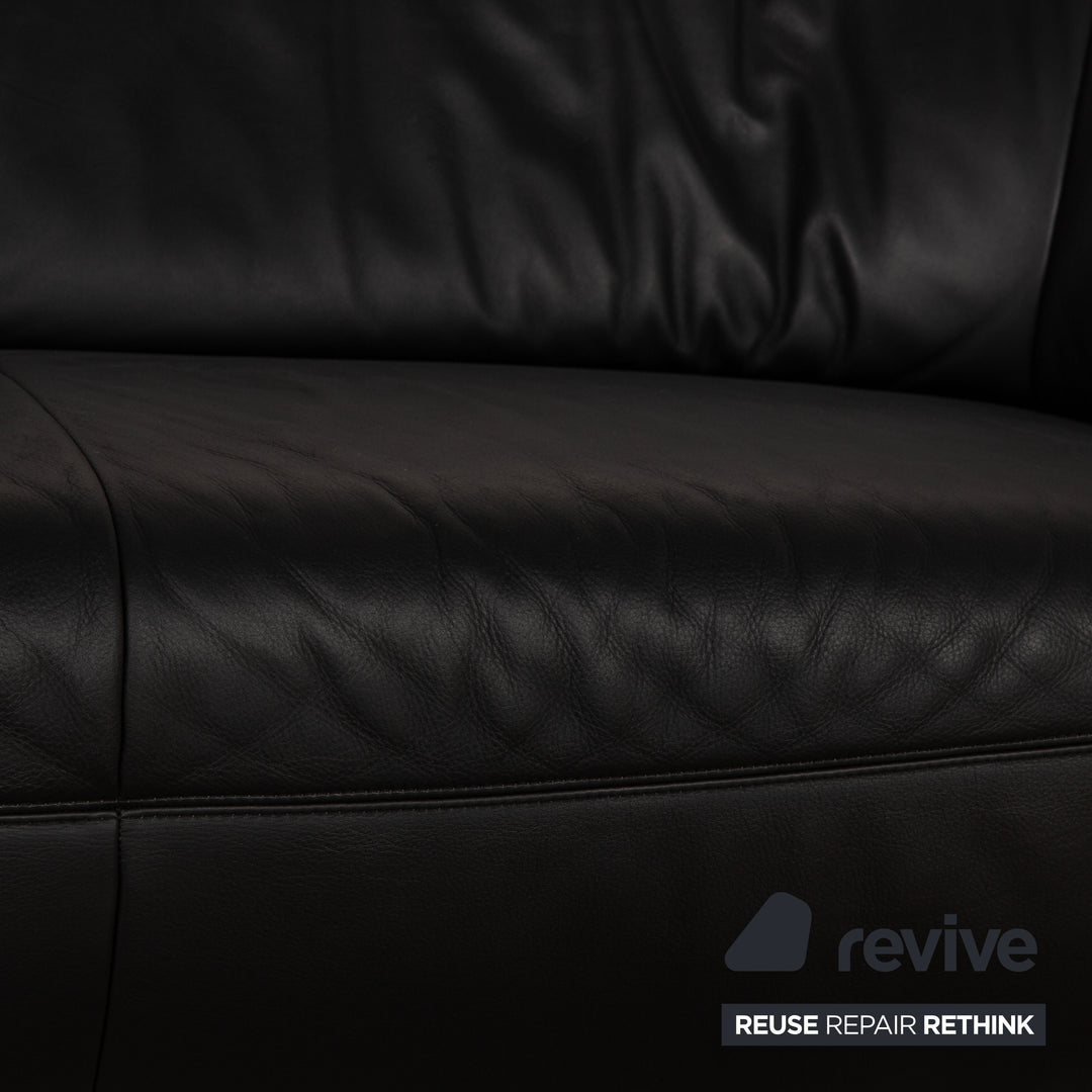 Koinor Pearl Leather Two Seater Black Sofa Couch