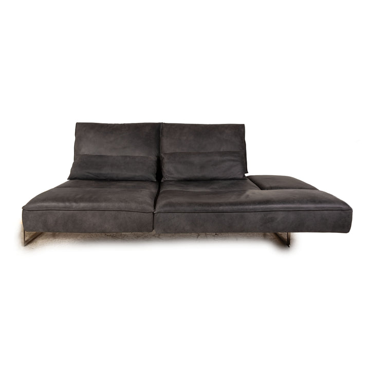 Koinor Phoenix Leder Zweisitzer Grau Sofa Grau Ecksofa Holz Podest manuelle Funktion Couch Recamiere rechts