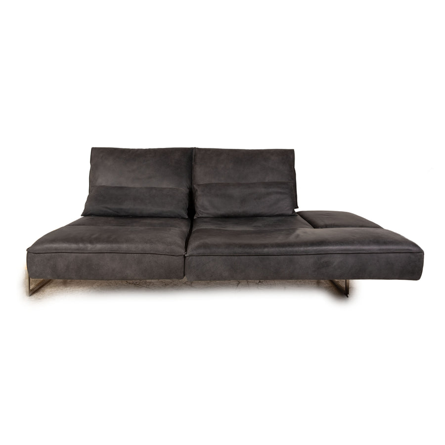 Koinor Phoenix Leder Zweisitzer Grau Sofa Grau Ecksofa Holz Podest manuelle Funktion Couch Recamiere rechts