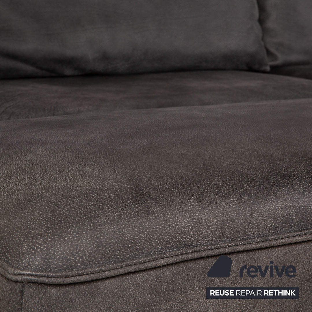 Koinor Phoenix Leder Zweisitzer Grau Sofa Grau Ecksofa Holz Podest manuelle Funktion Couch Recamiere rechts
