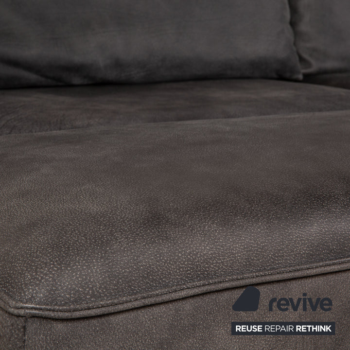 Koinor Phoenix Leder Zweisitzer Grau Sofa Grau Ecksofa Holz Podest manuelle Funktion Couch Recamiere rechts