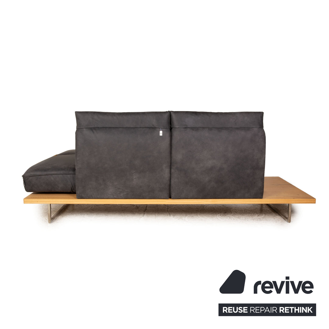 Koinor Phoenix Leder Zweisitzer Grau Sofa Grau Ecksofa Holz Podest manuelle Funktion Couch Recamiere rechts