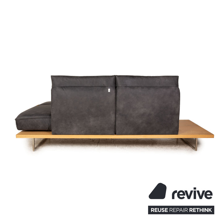 Koinor Phoenix Leder Zweisitzer Grau Sofa Grau Ecksofa Holz Podest manuelle Funktion Couch Recamiere rechts