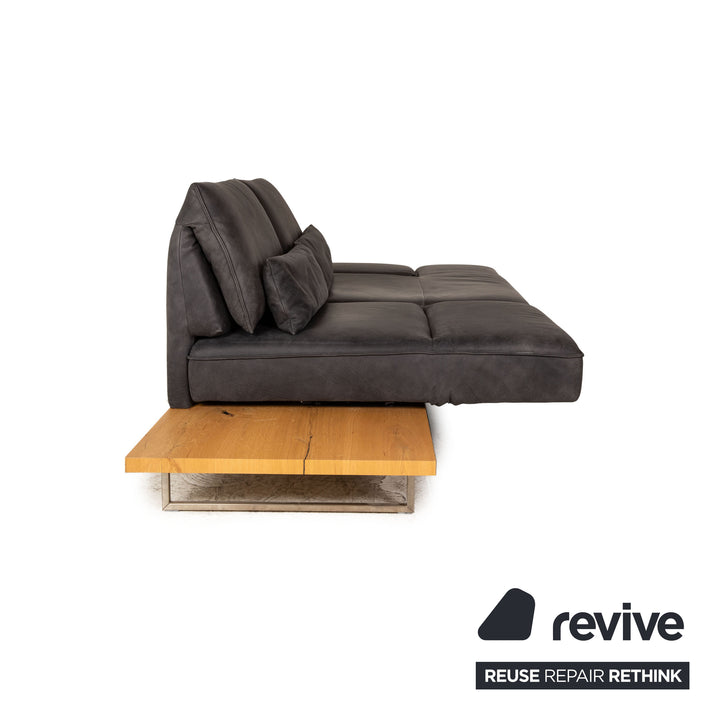 Koinor Phoenix Leder Zweisitzer Grau Sofa Grau Ecksofa Holz Podest manuelle Funktion Couch Recamiere rechts