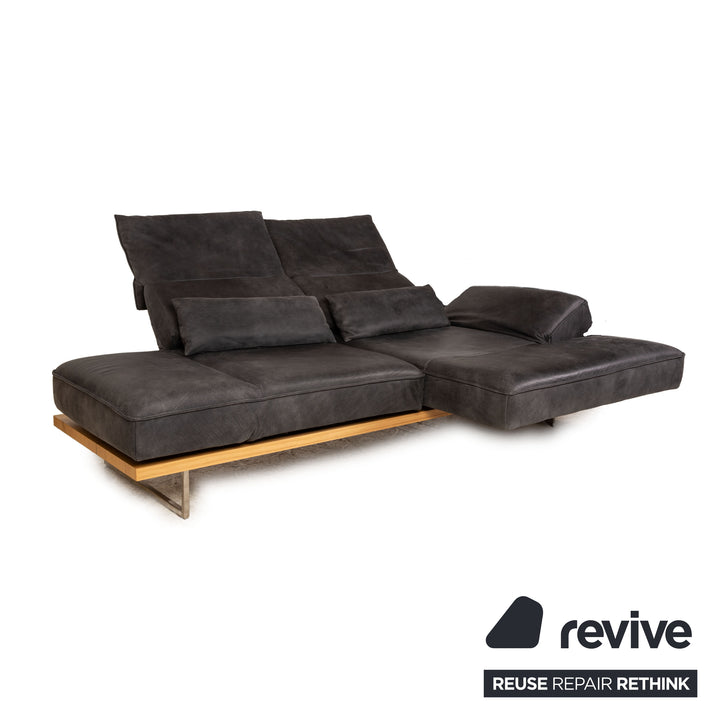 Koinor Phoenix Leder Zweisitzer Grau Sofa Grau Ecksofa Holz Podest manuelle Funktion Couch Recamiere rechts