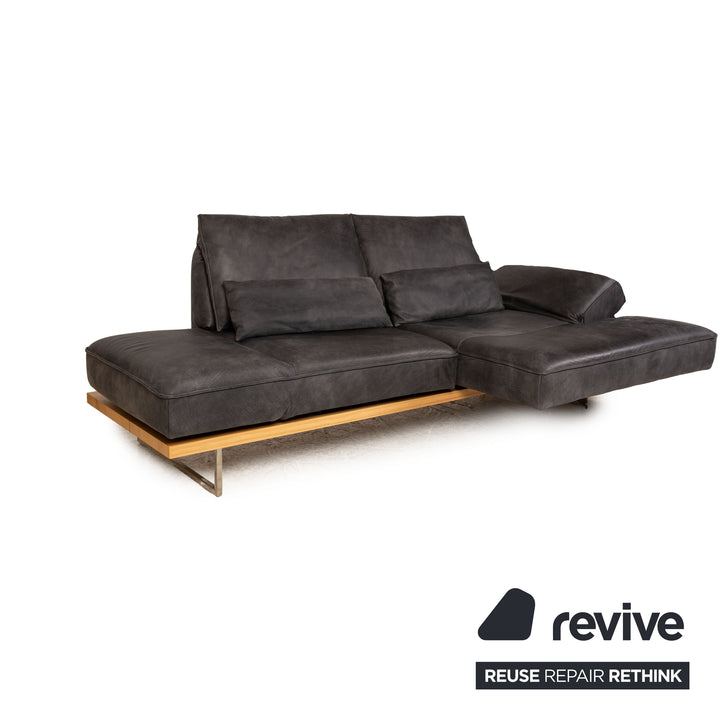 Koinor Phoenix Leder Zweisitzer Grau Sofa Grau Ecksofa Holz Podest manuelle Funktion Couch Recamiere rechts