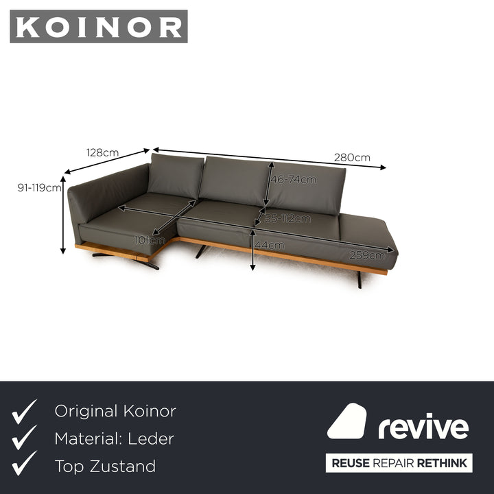 Koinor Phoenix canapé d'angle en cuir gris canapé à fonction manuelle