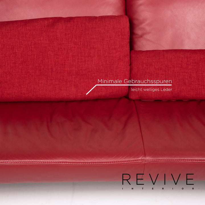 Koinor Ramon Leder Sofa Garnitur Rot 1x Zweisitzer 1x Hocker Funktion #14896