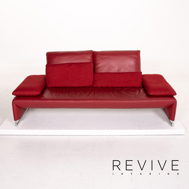 Koinor Ramon Leder Sofa Garnitur Rot 1x Zweisitzer 1x Hocker Funktion #14896
