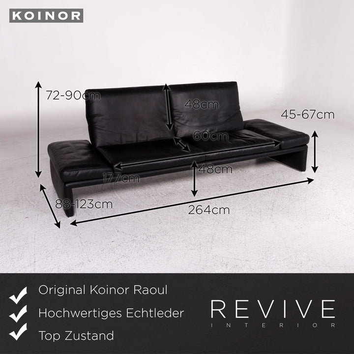 Koinor Raoul Designer Leather Sofa Black Three Seater Relax Function Couch #9822