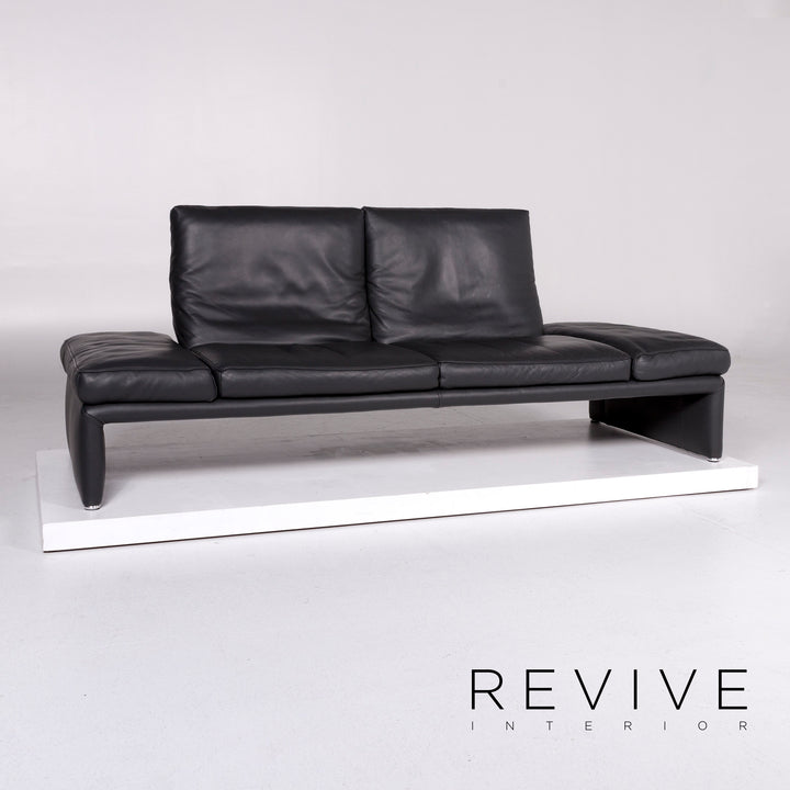 Koinor Raoul ensemble canapé cuir gris anthracite 1x deux places 1x tabouret fonction relaxation #10515