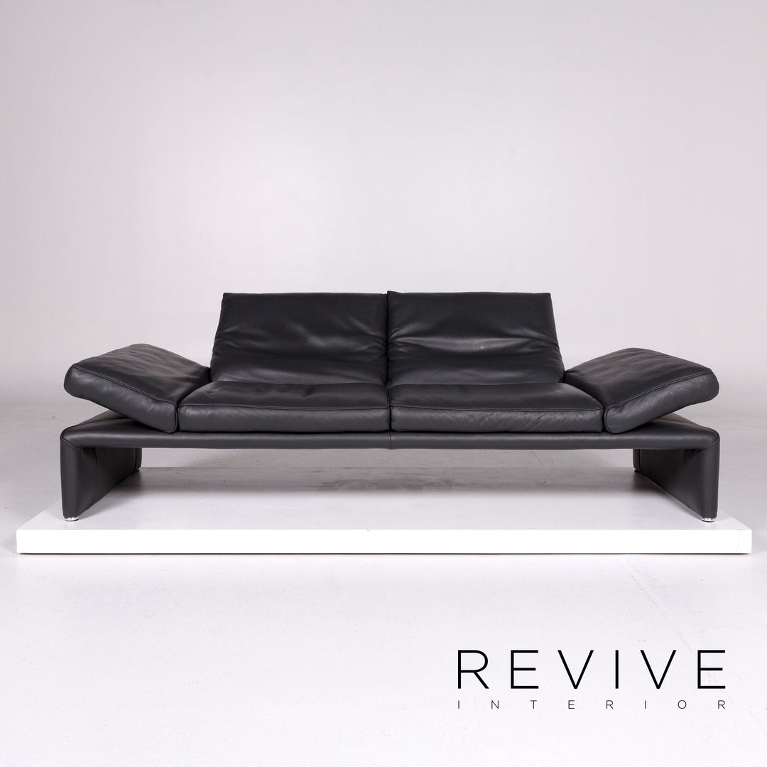 Koinor Raoul ensemble canapé cuir gris anthracite 1x deux places 1x tabouret fonction relaxation #10515