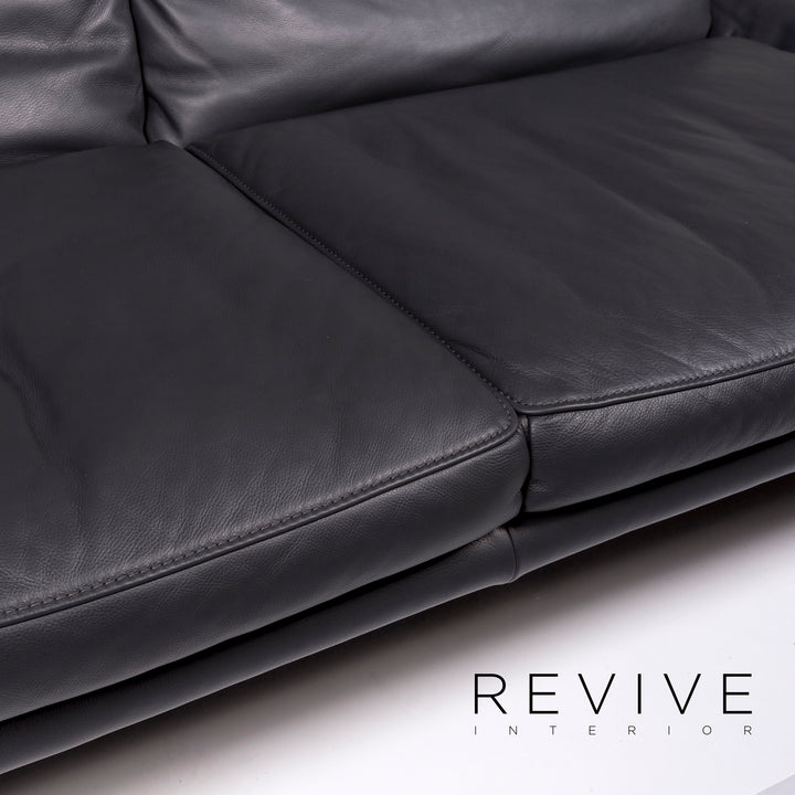Koinor Raoul ensemble canapé cuir gris anthracite 1x deux places 1x tabouret fonction relaxation #10515
