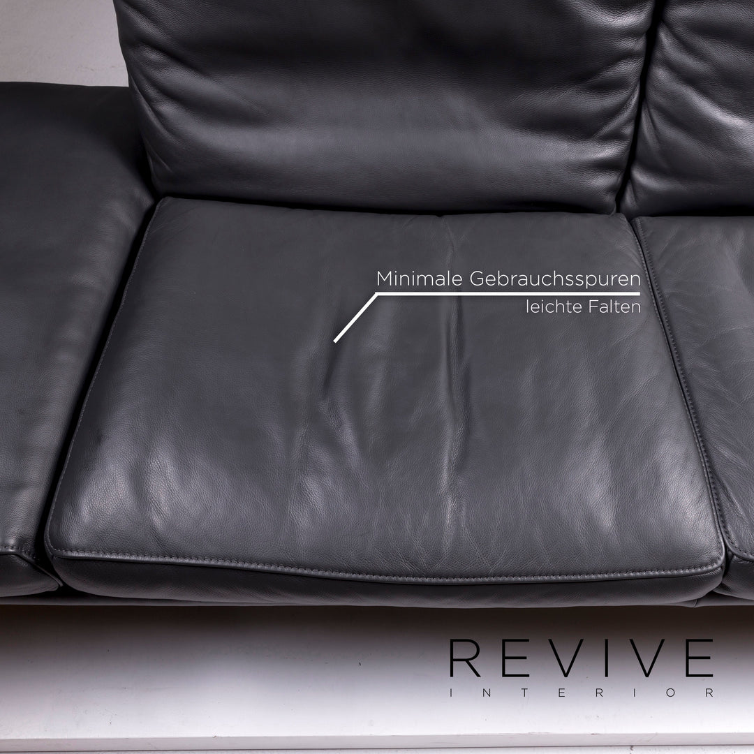 Koinor Raoul ensemble canapé cuir gris anthracite 1x deux places 1x tabouret fonction relaxation #10515