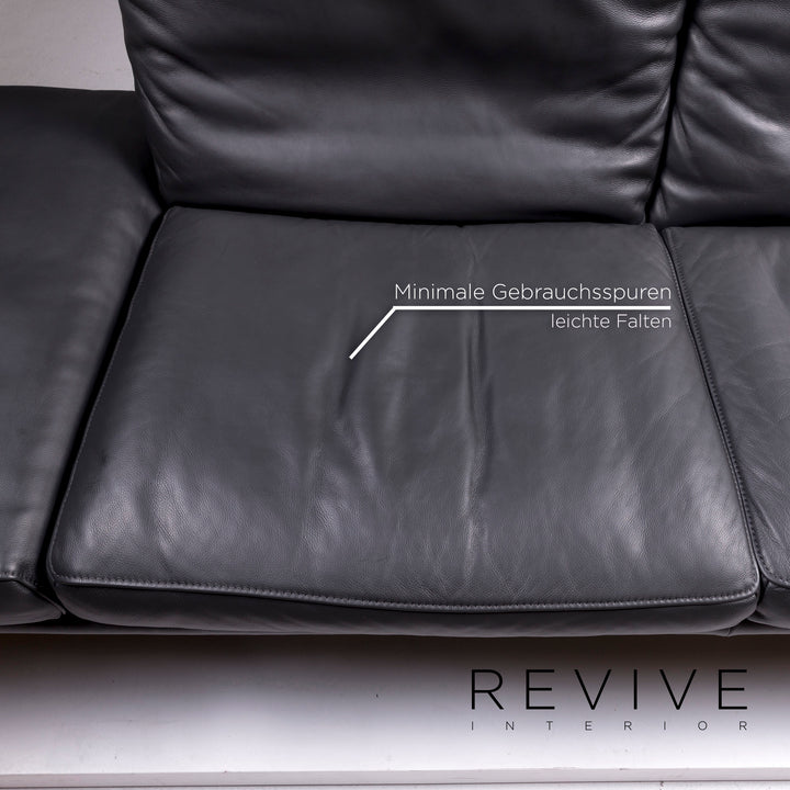 Koinor Raoul ensemble canapé cuir gris anthracite 1x deux places 1x tabouret fonction relaxation #10515