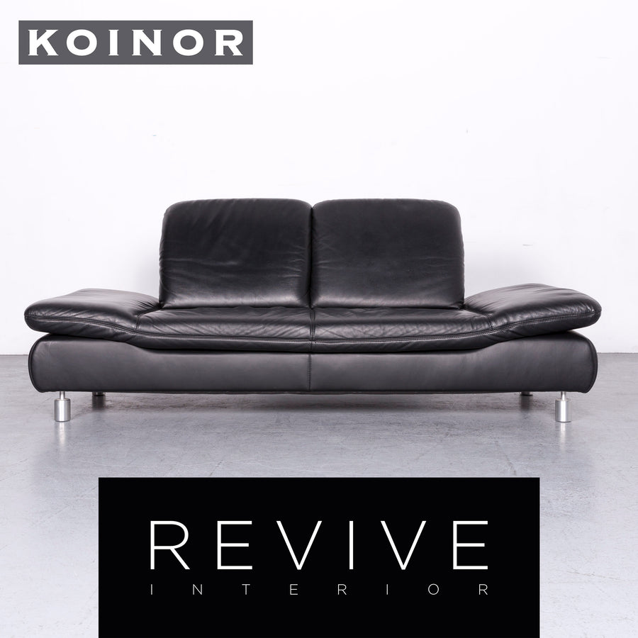 Koinor Rivoli Designer Leather Sofa Black Real Leather Three Seater Couch #6900