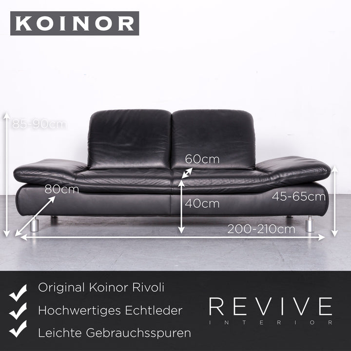 Koinor Rivoli Designer Leather Sofa Black Real Leather Three Seater Couch #6900