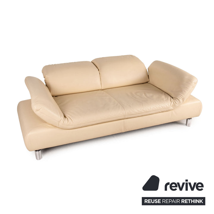 Koinor Rivoli Leder Sofa Garnitur Creme 1xZweisitzer 1xHocker Funktion