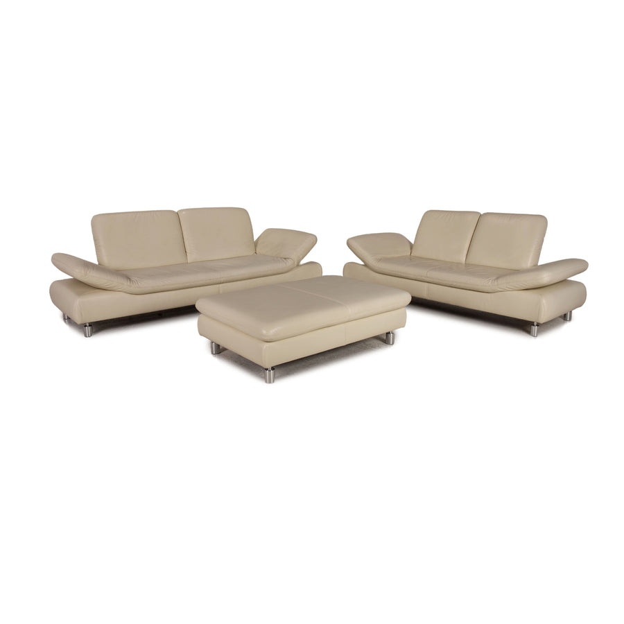 Koinor Rivoli Leder Sofa Garnitur Creme Zweistzer Dreisitzer Hocker Funktion
