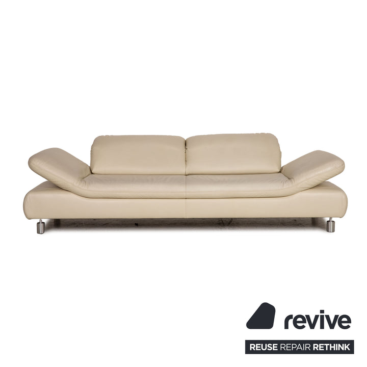 Koinor Rivoli Leder Sofa Garnitur Creme Zweistzer Dreisitzer Hocker Funktion