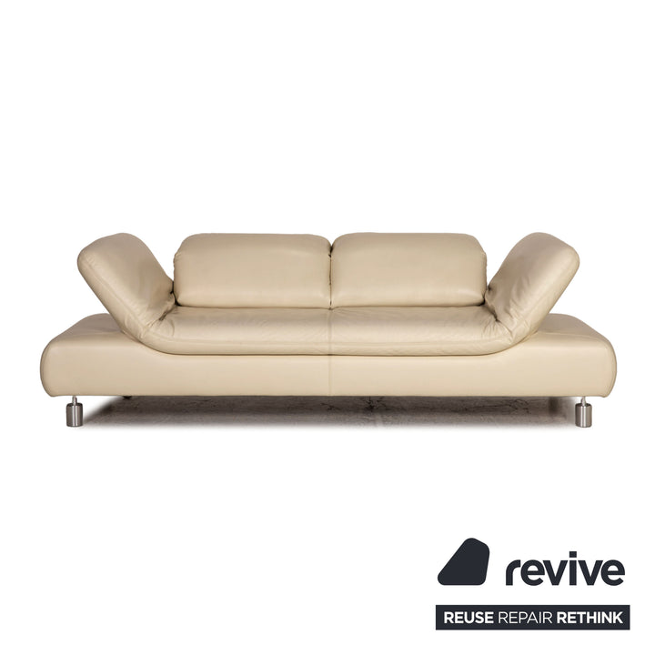 Koinor Rivoli Leder Sofa Garnitur Creme Zweistzer Dreisitzer Hocker Funktion