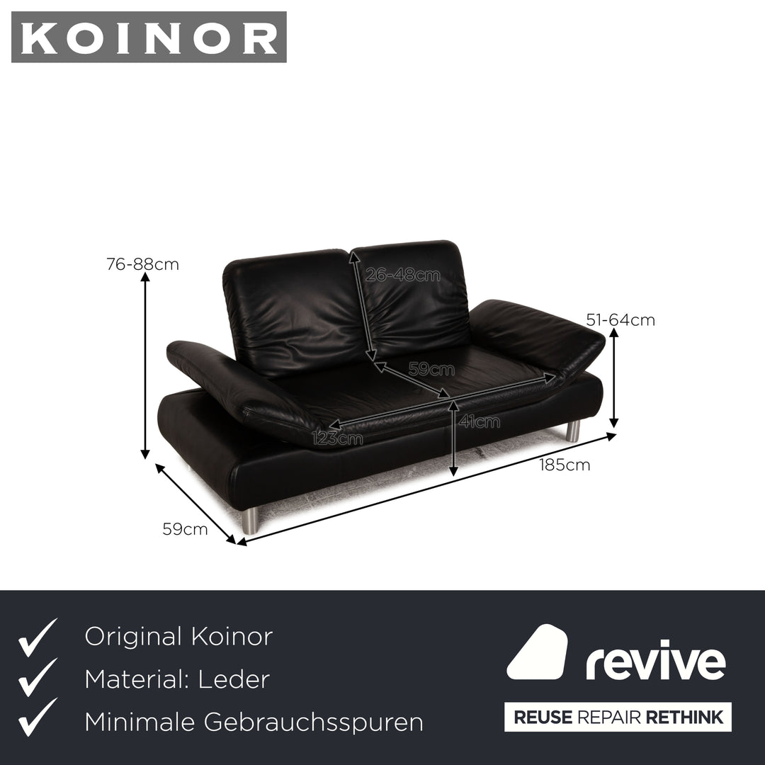 Koinor Rivoli Leather Two Seater Black Sofa Couch Function
