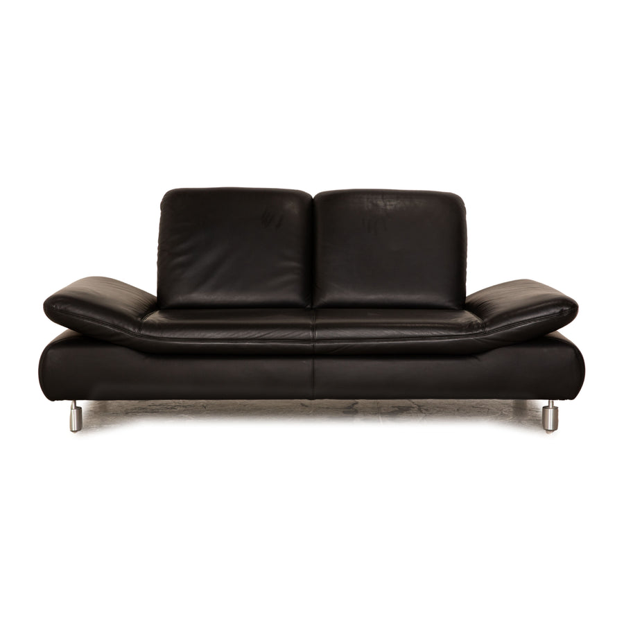 Koinor Rivoli Leather Two Seater Black Sofa Couch Manual Function
