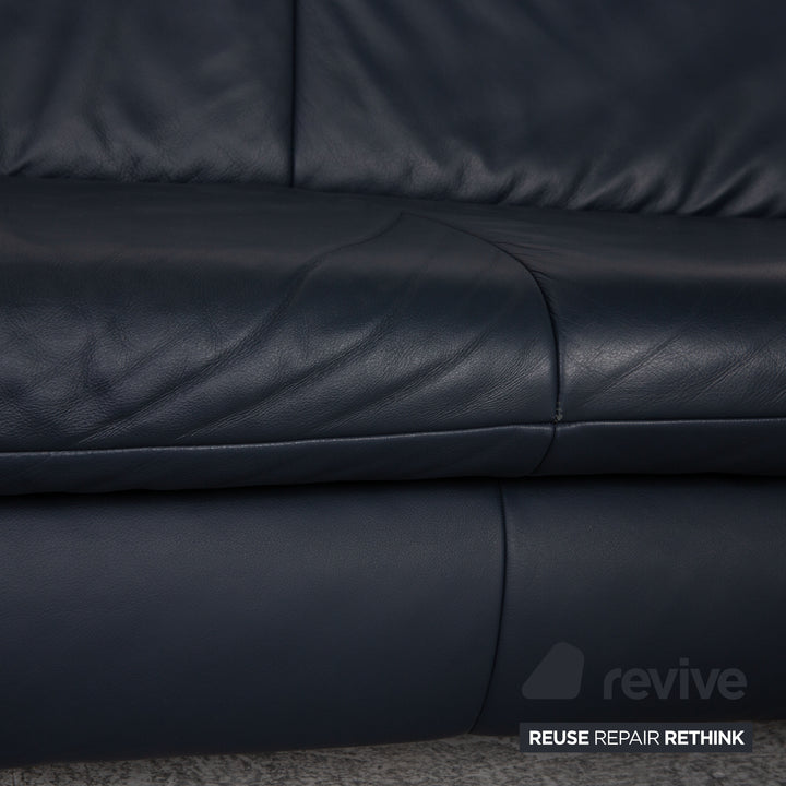 Koinor Rossini Leather Three Seater Dark Blue Sofa Couch