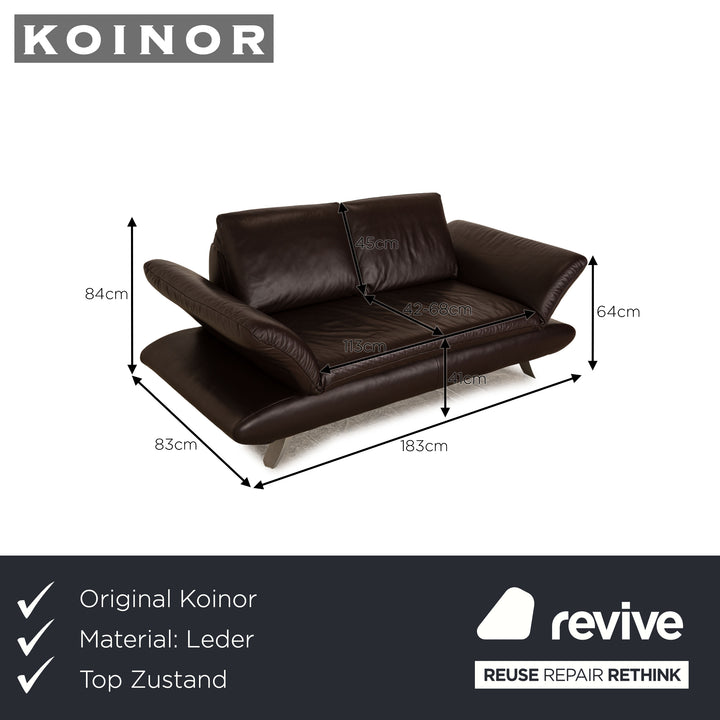 Koinor Rossini Leather Two Seater Dark Brown Manual Function Sofa Couch