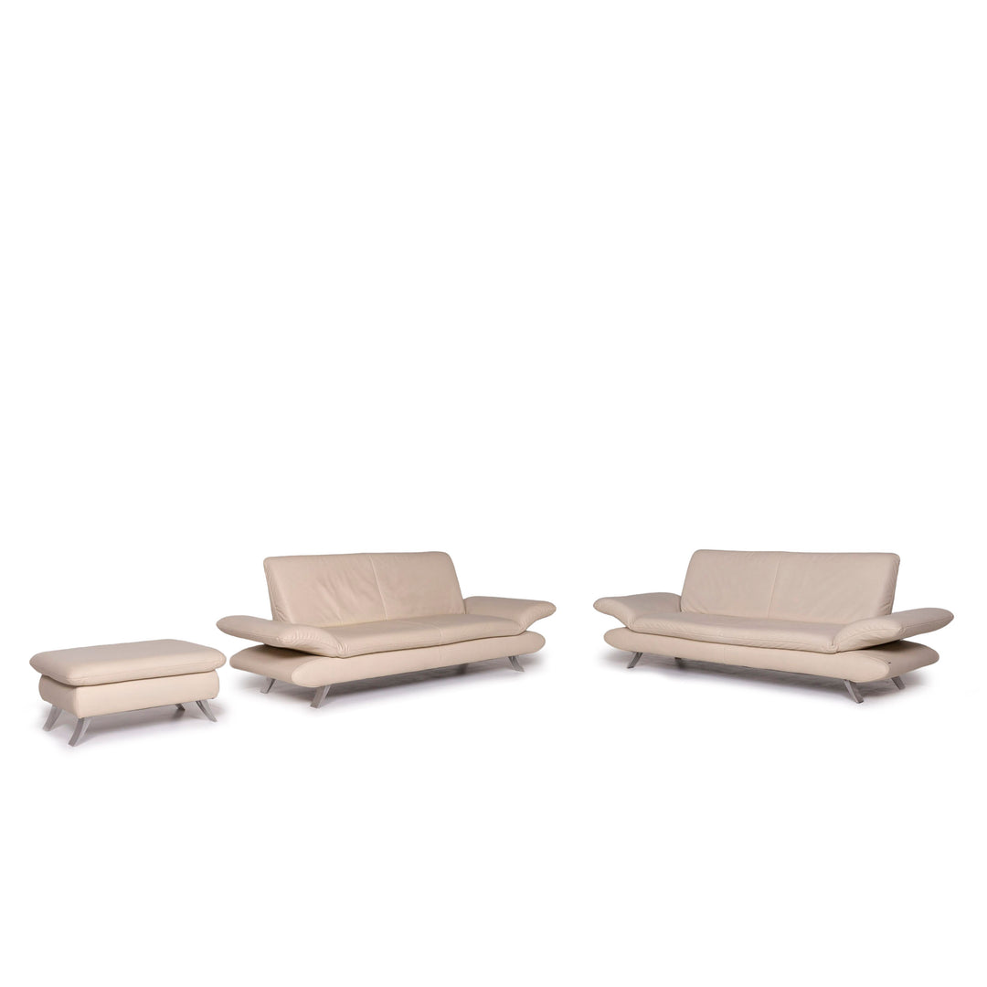 Koinor Rossini leather set cream 2x three-seater 1x stool function #11846