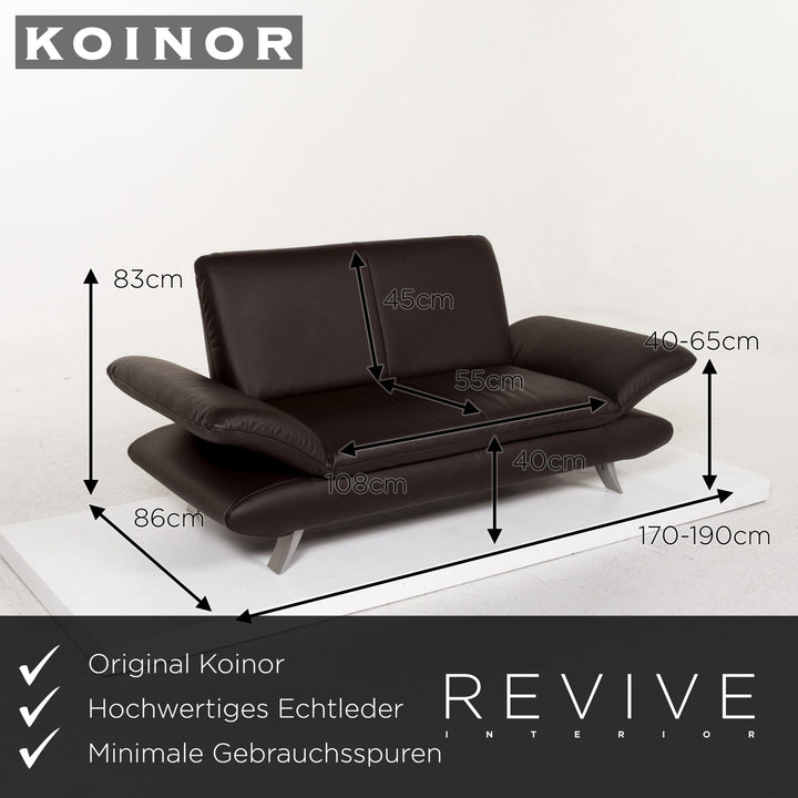 Koinor Rossini Leather Sofa Brown Dark Brown Two Seater Function Couch #13228