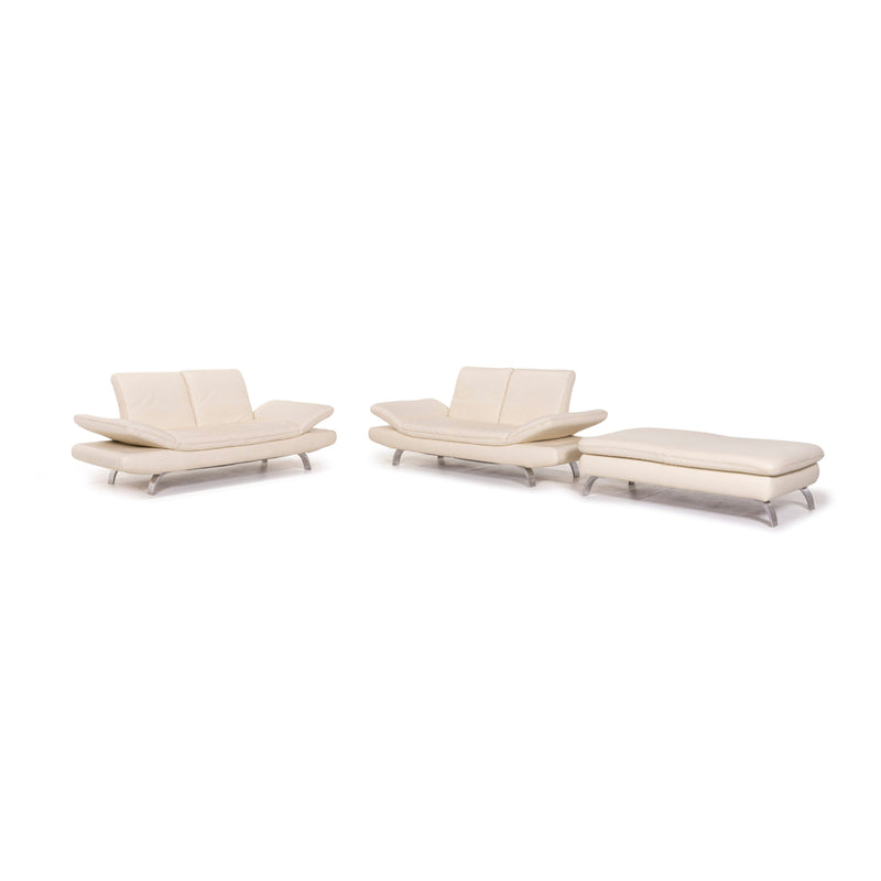 Koinor Rossini Leder Sofa Garnitur Creme 2x Zweisitzer 1x Hocker Funktion Couch 