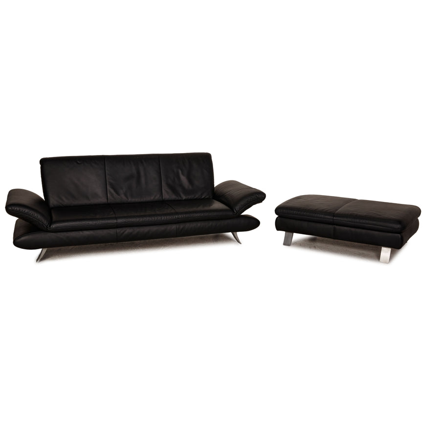 Koinor Rossini Leather Sofa Set Black Three Seater Pouf
