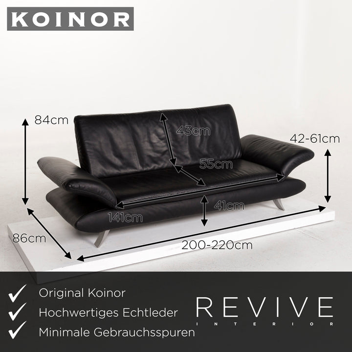 Koinor Rossini Leather Sofa Black Three Seater Function Couch #12581