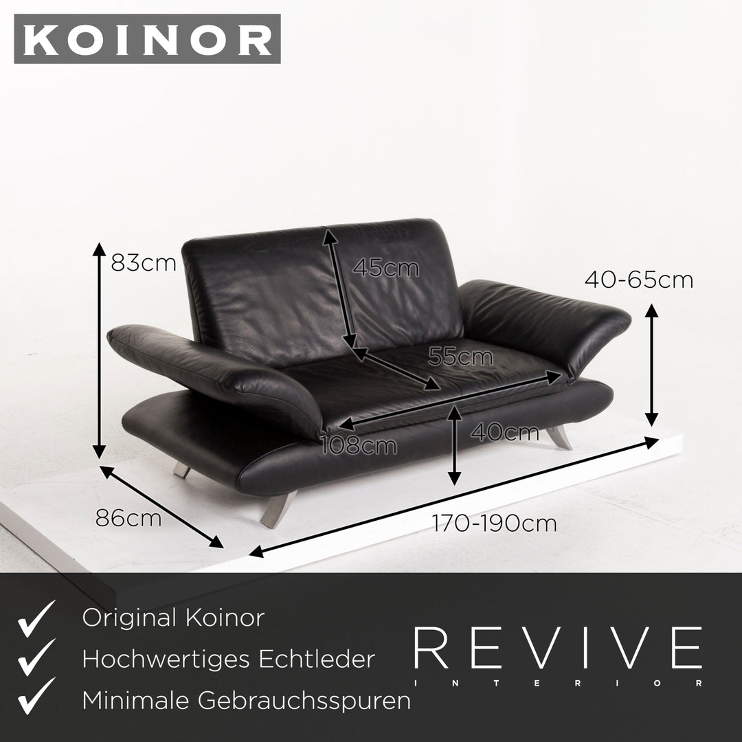 Koinor Rossini Leder Sofa Schwarz Zweisitzer Funktion Couch #12582