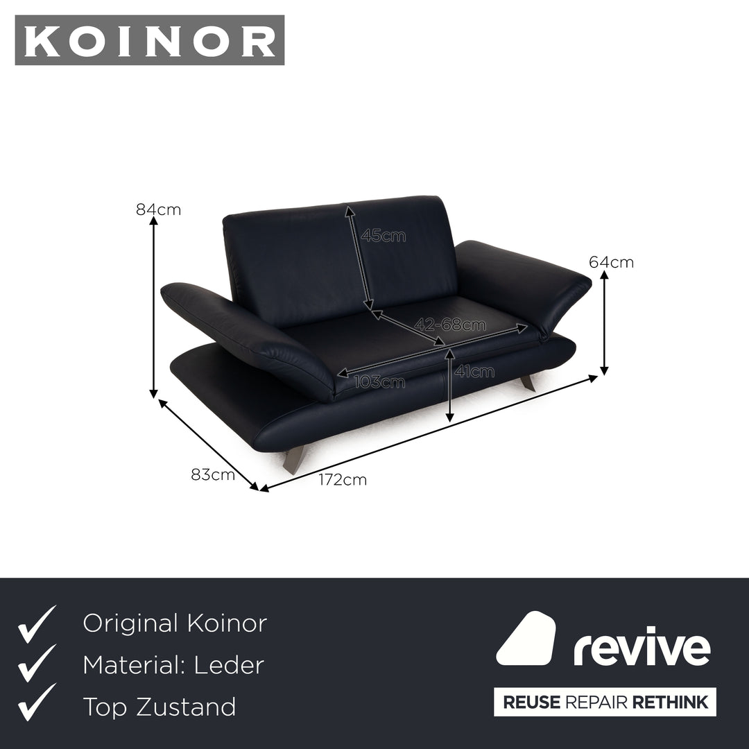 Koinor Rossini Leather Two Seater Dark Blue Manual Function Sofa Couch